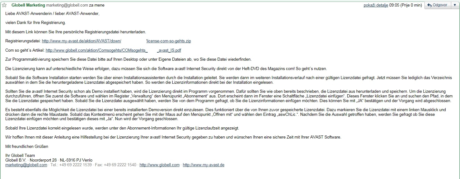 license Potvrda-Mailom